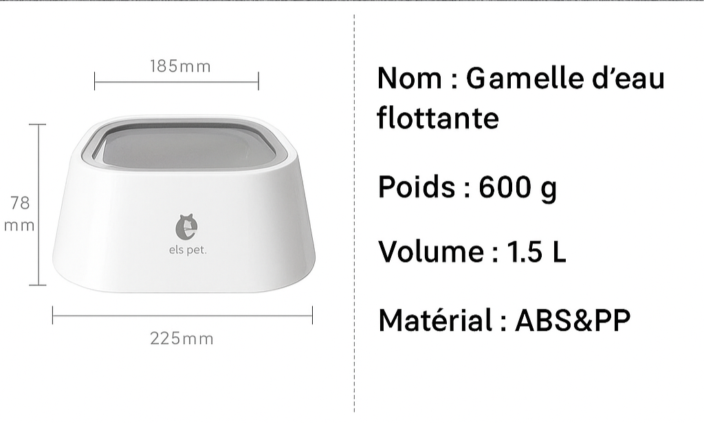 Gamelle d’eau pour chien à design flottant – anti-éclaboussures, antidérapante, grande capacité