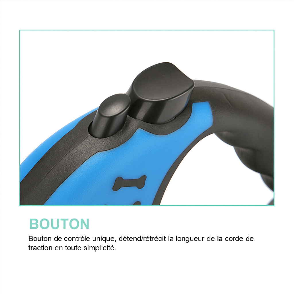 Laisse rétractable avec frein intégré et verrouillage sécurisé – Disponible en 2 tailles Ma boutique